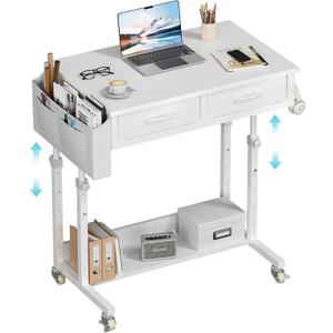 Small Rolling Standing Desk with Drawers & Storage, 32 Inch Height Adjustable Desk on Wheels for Teachers, Students, Portable Mobile Workstation for Home Office, Small Spaces, Sewing & Crafts, 31.5"