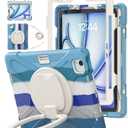 BATYUE Case for Air 11-inch M4 (2026)/ M3 (2025)/ M2 (2024), iPad Air 5th/4th 10.9 inch(2022/2020), iPad Pro 11" 4th/3rd/2nd/1st Kid Cover with 360 Rotating Stand, Pencil Holder, Strap, Blue (06-Colorful Blue)