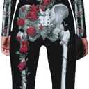 Honeystore Women's Skeleton Halloween Costume Catsuit Bodysuit Cosplay Jumpsuits (Black, S)