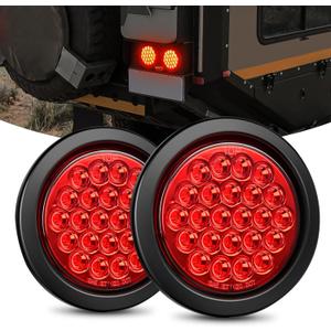2 Inch Round Trailer Tail Light for 12V Truck Trailer Bus RV Camper ATV UTV 24LED Back Up Reverse Light Waterproof w/Flush Mount Grommets Plugs, 2 pack