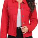 MISS MOLY Women's Denim Jacket Button Up Long Sleeve Basic Trendy Jean Jacket Coat with Pockets (XX-Large, Red)