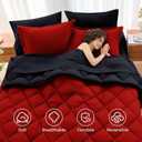 MUXHOMO 7 Pieces Queen Comforter Set, Reversible Bed in a Bag Queen Size, All Season Bedding Set with Comforter, Flat Sheet, Fitted Sheet, Pillowcases & Shams, Red & Black