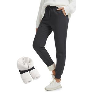 FULLSOFT Thick Fleece Lined Sweatpants for Women-Thermal Warm Athletic Joggers with Pockets Lounge Pants for Running Winter (Small, Ebony)