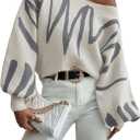 Verdusa Women's Off The Shoulder Sweater Oversized Sweaters Long Sleeve Pullovers Knit Tops Spring Brunch Outfits, Size M