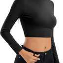 Womens Long Sleeve Crop Tops Lightweight Mock Neck Base Layer Shirts (X-Small, Black)