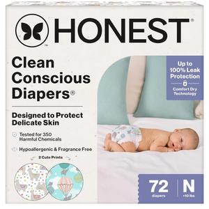 The Honest Company Comfort Dry Disposable Diapers for Sensitive Skin, Hypoallergenic, Above It All + All The Alpacas, Club Box Size Newborn 72 Count