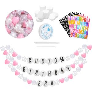 Kpop Theme Party Decorations Christmas Giant Friendship Bracelet Garland Kit Customizable Friendship Bracelet DIY Banner with Letters Plastic Balls DIY Supplies for Wedding Decor(Pink Color)