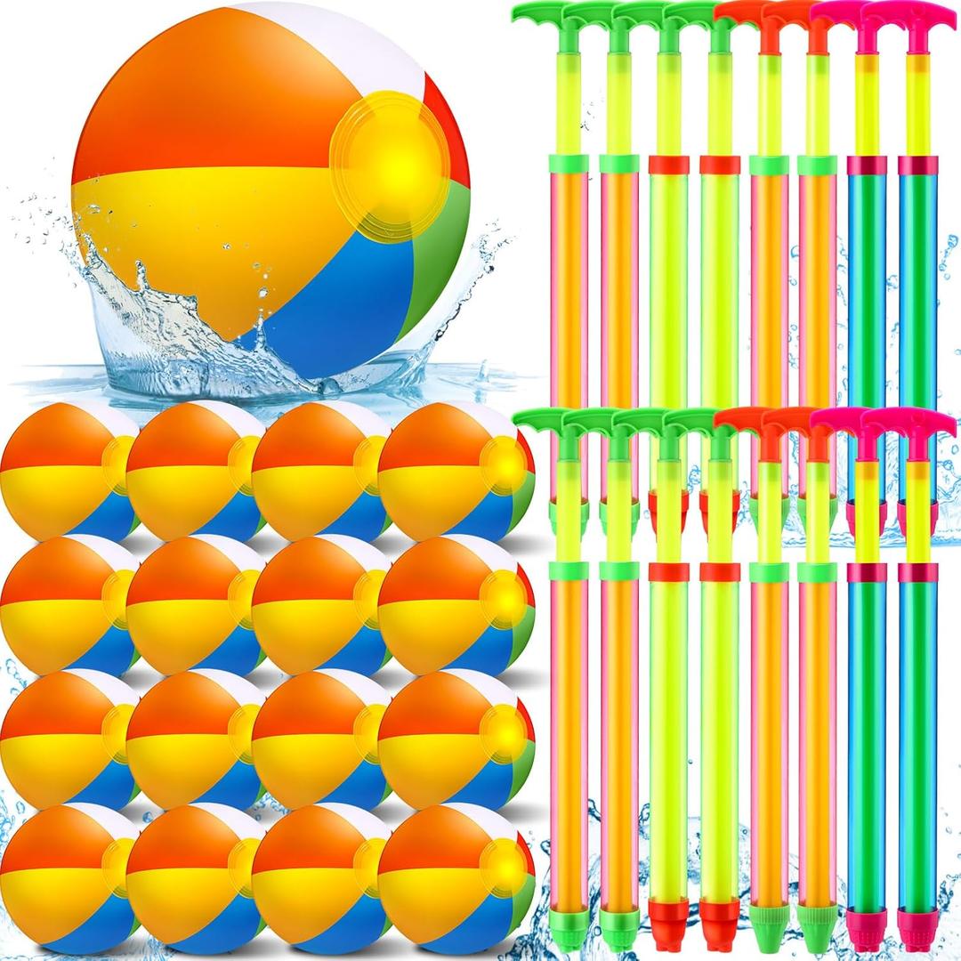 Tanlade 36 Pcs Beach Pool Party Favors Water Guns Bulk 4.72/6/12 Inches Inflatable Rainbow Beach Balls Water Squirters for Kids Summer Theme Party Favor Pool Toys(4.72)