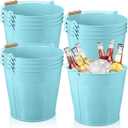 Didaey 12 Pcs Large Galvanized Metal Buckets with Handle 10 Inch Heavy Duty Stainless Steel Pails Round Pail for Party Wedding, Crafts, Utensils, Table Centerpieces (Light Blue) (EXP 12/30/33)