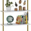 Wolawu Ladder Shelf 6 Tiers Marble White Modern Bookshelf Open Tall Wall Mount Bookcase Standing Leaning Wall Shelves Industrial Decorative Living Room Bed Room