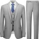 Cooper & Nelson Men's Suit Slim Fit, 3 Piece Suits for Men, One Button Solid Jacket Vest Pants with Tie, Tuxedo Set (Large, Light Grey)
