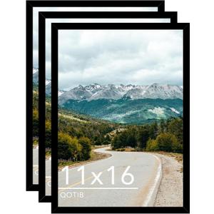 11x16 Picture Frame Black for Wall Hanging, Wood 11 x 16 Frame Photo Frame for Wall Horizontally or Vertically, Black, 3 Pack