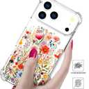 Compatible for iPhone 17 Pro Cases with Design, Cute Transparent Phone Case for Women Girls Girly with Heavy Duty Protective Bumper (Clear Anemone Flower Floral)