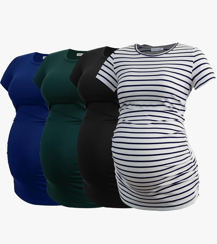 Smallshow Women's 3 Pack Maternity Shirts Short Sleeve Pregnancy Tops Clothes, Size: Small