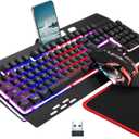 Wireless RGB Gaming Keyboard and Mouse - Rechargeable Backlit,Long Battery Life,Metal Panel Mechanical Feel with Palm Rest,7 Color Gaming Mouse and Mouse Pad for Game and Work