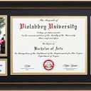 VIOLABBEY Black Diploma Frame with Tassel Holder for 8.5x11 Certificates Document and 4x6 Graduation Pictures, College Degree Frame for Wall Mounted (Black Gold Double Mat)