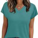 WIHOLL Womens Tops Basic Summer V Neck T Shirts Short Sleeve Dressy Casual Loose Fit Cute Tee Clothes Trendy Fashion Outfits (XX-Large)