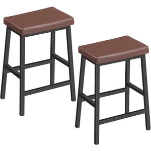 HOOBRO Bar Stools, Set of 2 Bar Chairs, Counter Height Bar Stools, 24 Inch Barstools for Kitchen Counter, PU Upholstered Kitchen Stools, for Kitchen, Bar, Dining Room, Brown and Black BC01MD01