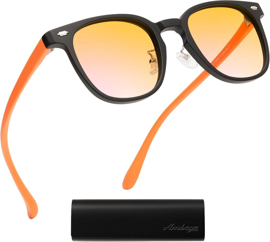 AMBEYE Gaming Glasses for Men Women 99% Blue Light Blocking Anti Fatigue & Glare Orange Lens TR90 Square Frame for Computer Use (Matte Black & Orange)
