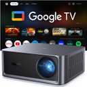 HAPPRUN 3000 ANSI Lumens Outdoor Projector with Official Google TV, 4K Supported Smart Movie Projector, Dolby Audio, Auto Focus & Keystone, WiFi 6 and Bluetooth for Indoor & Outdoor Movies,Black