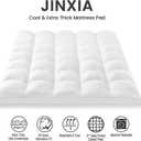 JINXIA Cooling Mattress Topper King for Back Pain, Extra Thick Mattress Pad Cover,Deep Elastic Pocket, Plush Pillow Top Overfilled with Down Alternative, White