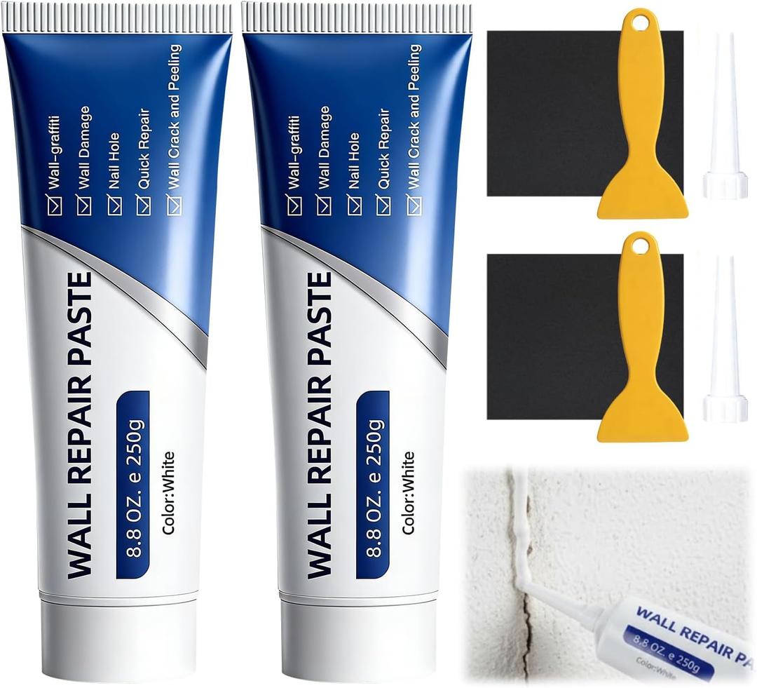 Drywal Repair Kit, 2 Pack Wall Mending Agent, Wall Patch Repair Kit with Scraper,Multi-Functional Drywall Patch Paste Repair Kit,Simple Filling of Wall Holes＆Efficient Crack Repair