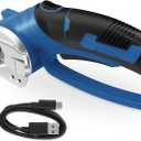 Cordless Electric Scissors, 4V Rechargeable Box Cutter & Cardboard Cutter with Titanium Blade, LED Light, Safety Lock - Rotary Cutter for Fabric, Leather, Carpet, Plastic, Crafting, Sewing(Slate Blue)