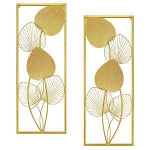 32 in. x 12 in. Gold Large Leaf Metal Wall Art for Living Room, Art Wall Sculpture, Wall Architectural Decor (Set of 2)