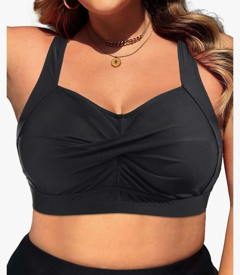 Daci Women Plus Size Push up Bikini Top Only Full Coverage Swimsuit Tops Twist Front Bathing Suit Bra for Large Bust, 22W