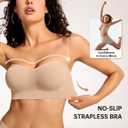 Vertvie Strapless Bras for Women Non-Slip Push Up Wireless Bandeau Bra Seamless Comfort Padded Tube Top Supportive Bralette(Nude,XX-Large,Plain Jersey)