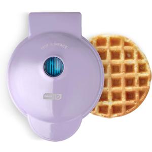 DASH Mini Waffle Maker - 4" Snack-Sized, Dual Nonstick, Compact, Purple, PFOA & PFAS Free
