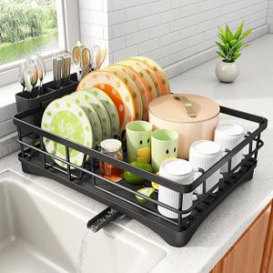 SAYZH Dish Drying Rack  Stainless Steel Dish Rack for Kitchen Counter, LargeCapacity Dish Drainer with Cutlery Holder, Kitchen Organizer for Dishes, Spoons and Forks, Silver