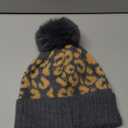 Leopard Print Beanie Hat Cheetah Animal Pattern Skull Cap Knit Cuffed Watch Hats with Fur Pom Pom (One Size-Large, Gray)