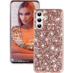 Silicone Case for Samsung Galaxy S24 FE 5G Case Glitter Sparkle Bling, Hybrid Matte Back Case High Impact Heavy Duty Shockproof Protective Cover for Samsung S24 FE Cute Case for Women 6.7" (Rose Gold)
