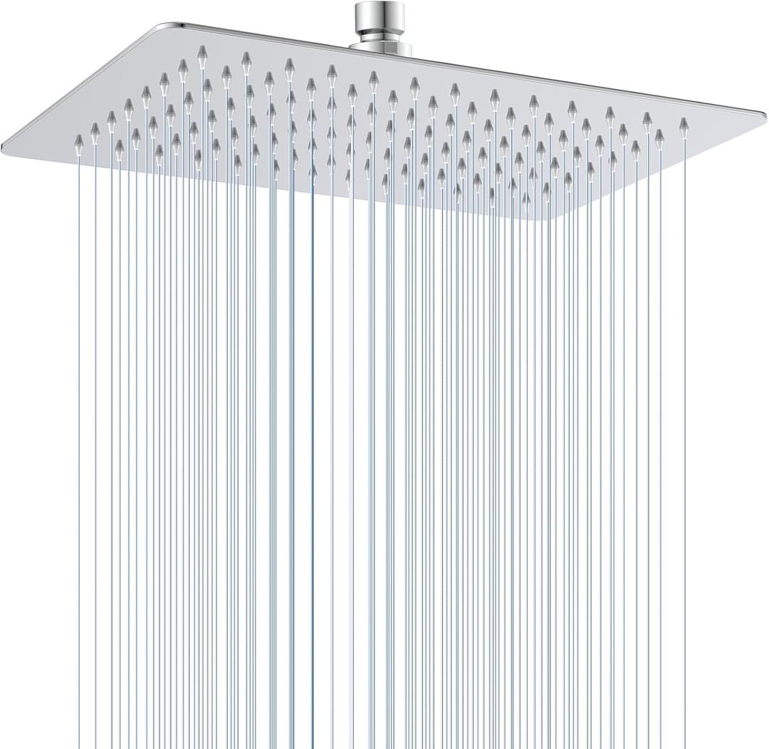 12 * 8 Inch Rectangle Rain Shower Head Chrome, All Metal Stainless Steel 304, Full Body Rainfall Shower with 112 Silicone Nozzles, High Flow Waterfall Showerheads