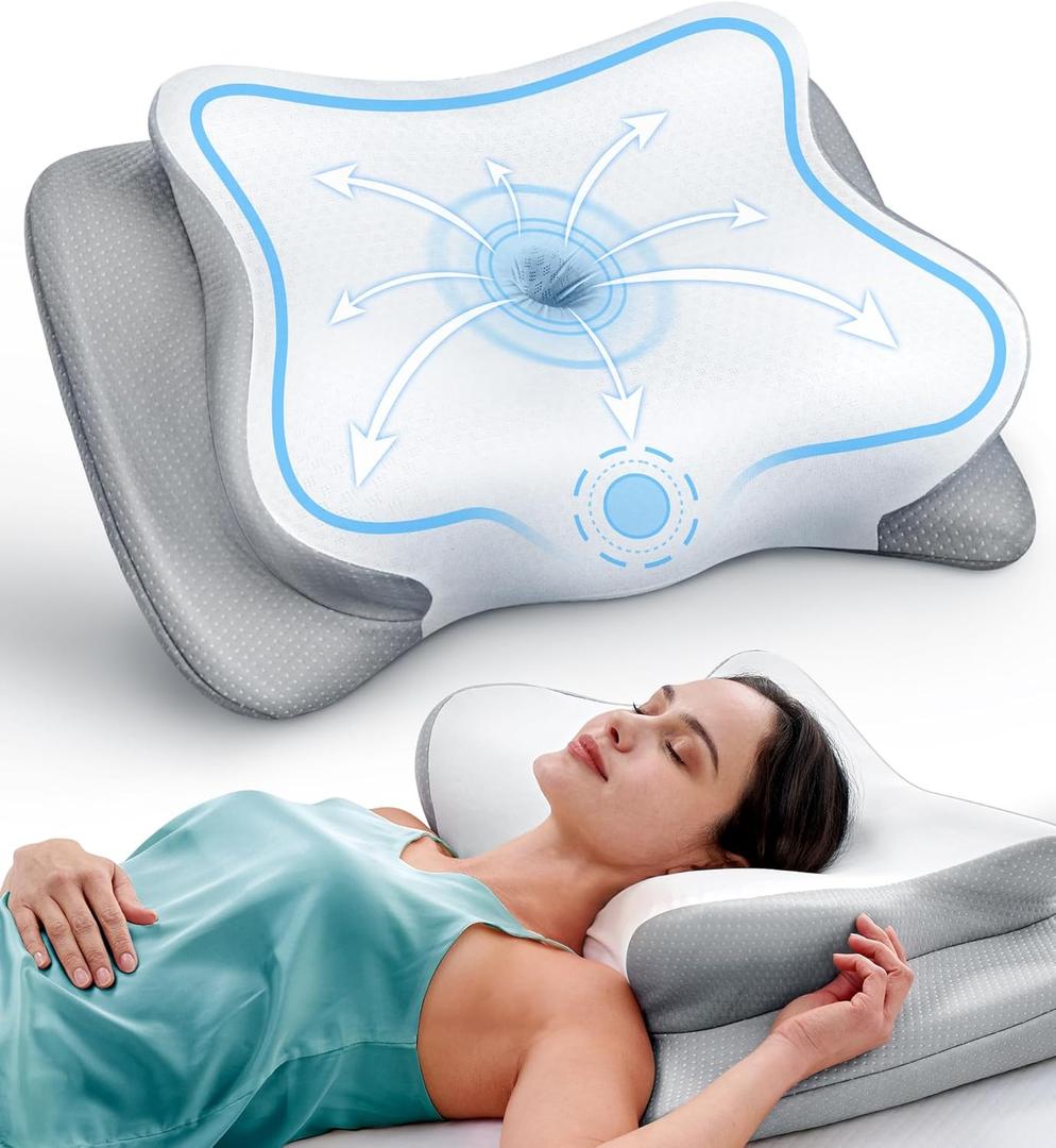 EKIFT Ease Now Cervical Neck Pillow for Pain Relief, Beauty Sleeping Cooling Pillow for Side Back Stomach Sleeper, Odorless Memory Foam Bed Pillows Deep Sleep,Ergonomic Orthopedic Contour Neck Support (Grey)