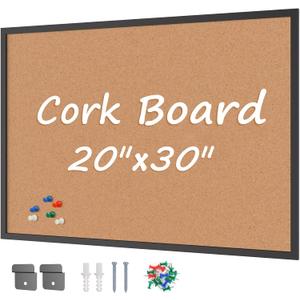 Cork Board Bulletin Board 20 x 30, Black Wood Framed Corkboard, Office Board for Wall Cork, Large Wall Mounted Notice Pin Board with 16 Push Pins for School, Home & Office