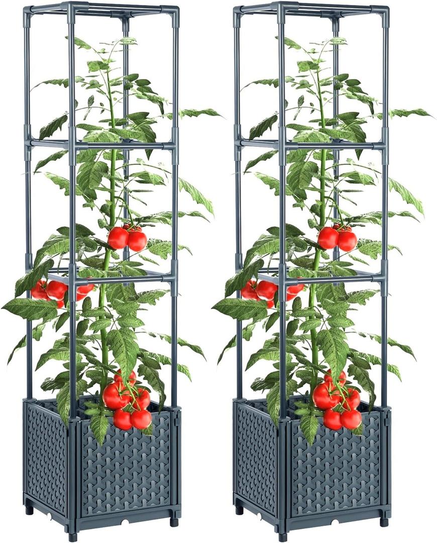 2 Pack Tomato Planter Box with Trellis Raised Garden Bed Planter Box Self Watering Cucumber Patio