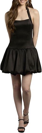 HYPERFIRE Tank Bubble Hem Mikado Mini Dress (Large, Black)