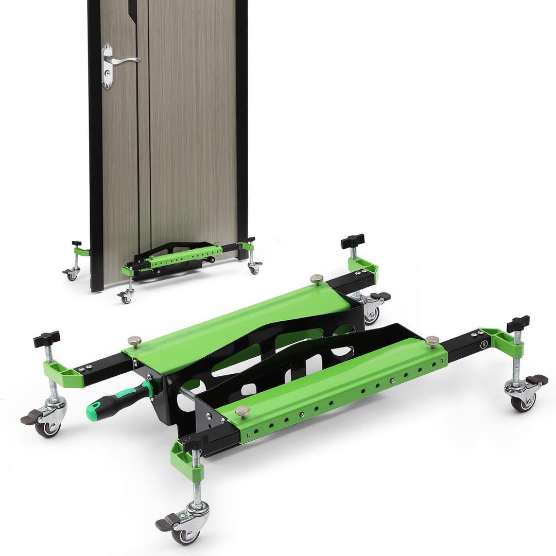 One-Piece Door Installation Tool Kit Made of Aluminum Alloy Door Dolly Lifter Door Hanging Tool with Wheels for Maximum 2.5 inch Thickness Pre-Hung Front, Slab Doors