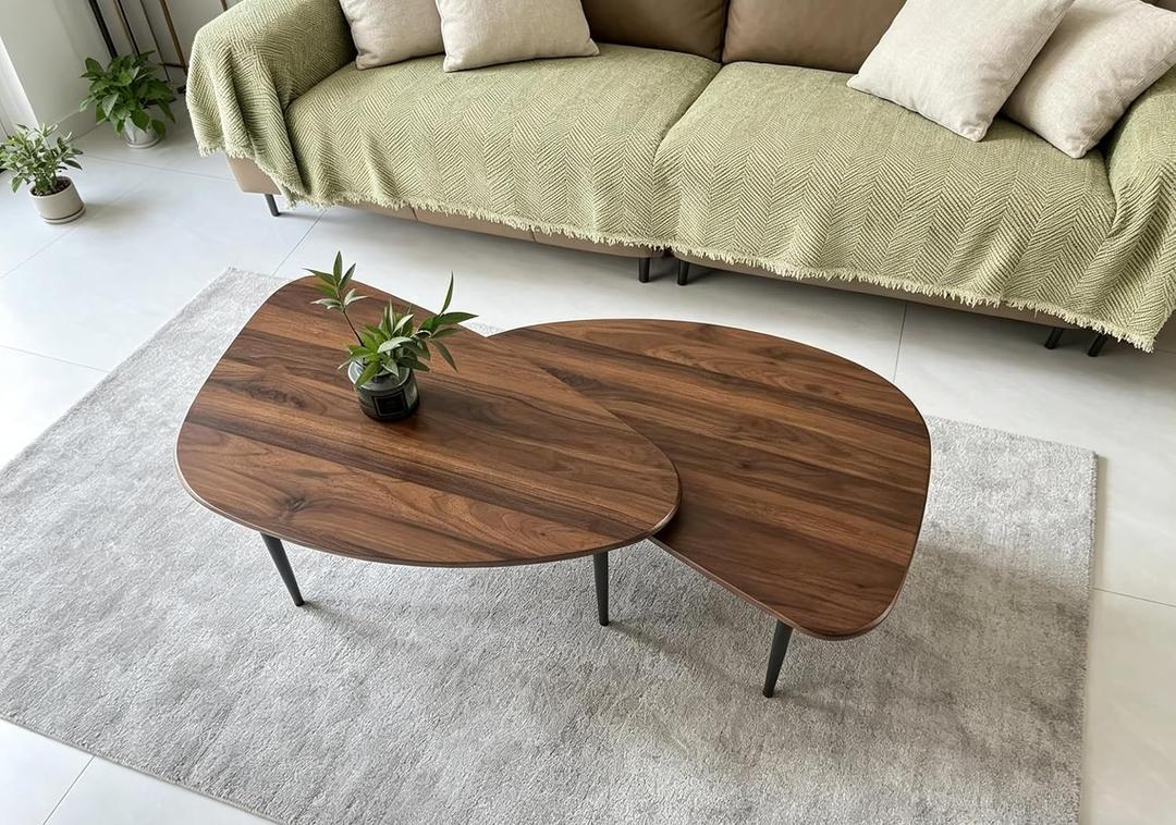 Nesting Coffee Table Set of 2 Coffee Tables Nesting Tables for Living Room Wooden Small Table Triangle Walnut Mid-Century Modern, 31.1" x 20.8" x 17.1"