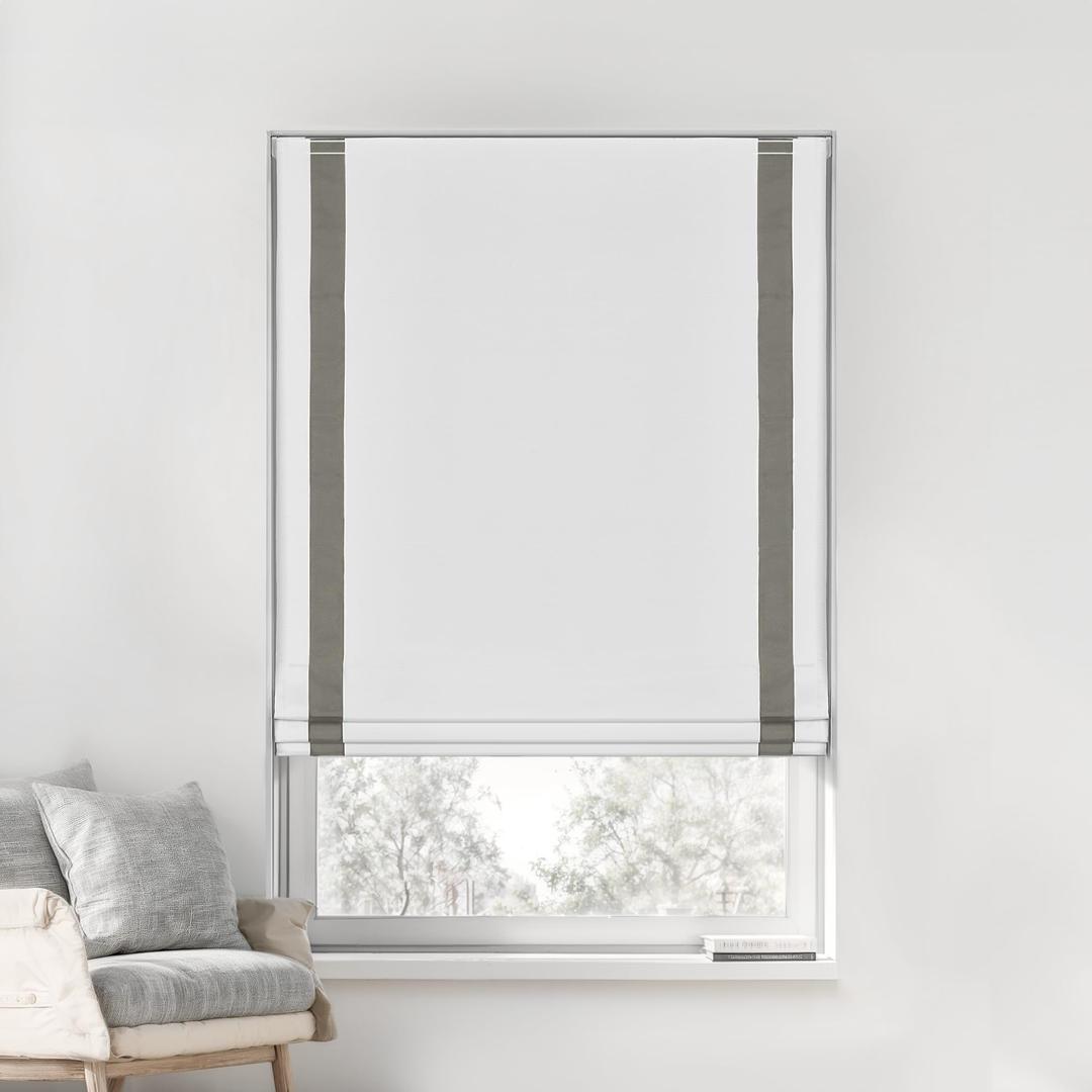 LazBlinds No Drill Cordless Roman Shades, 39'' W x 64'' H, White-Grey