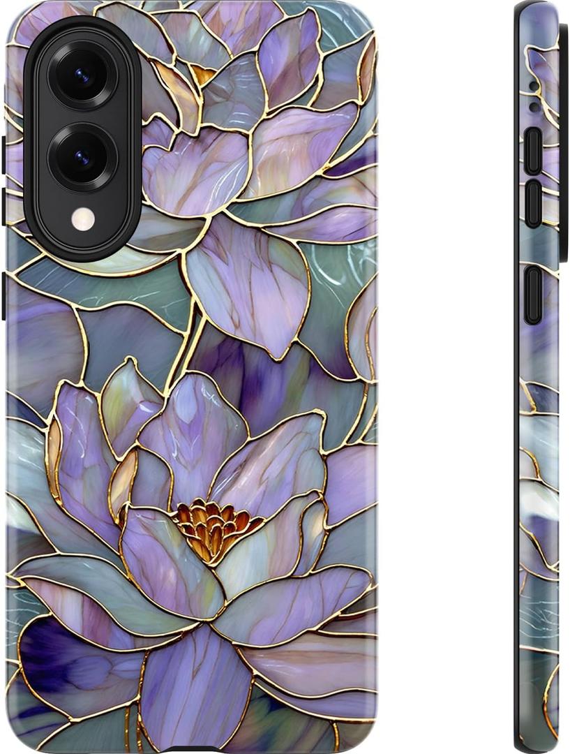 Esdot for Samsung Galaxy S25 Edge Case - Wireless Charging Compatible – Dual-Layer Soft Silicone + Hard Shell - Wildflower Design - Protective Phone Cover for Women Girls - Abstract Lotus