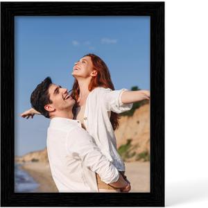 YESKAY 8.5x11 Picture Frame - 8.5 x 11 Photo Frame Made of Solid Oak Wood and Real Glass,Display Picture 2 Opening 5x7 with Mat or 8.5x11 Without Mat for Wall & Tabletop(Color Black)