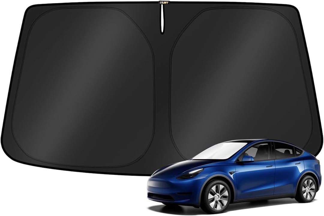 KUST Windshield Sun Shade for 2017-2026 Tesla Model Y/Model 3 Sunshade Accessories (Fit 2025-2026 Model Y Juniper / 2024 Model 3 Highland) Upgraded Foldable Sunshade, Blocks UV Rays Keep Car Cool