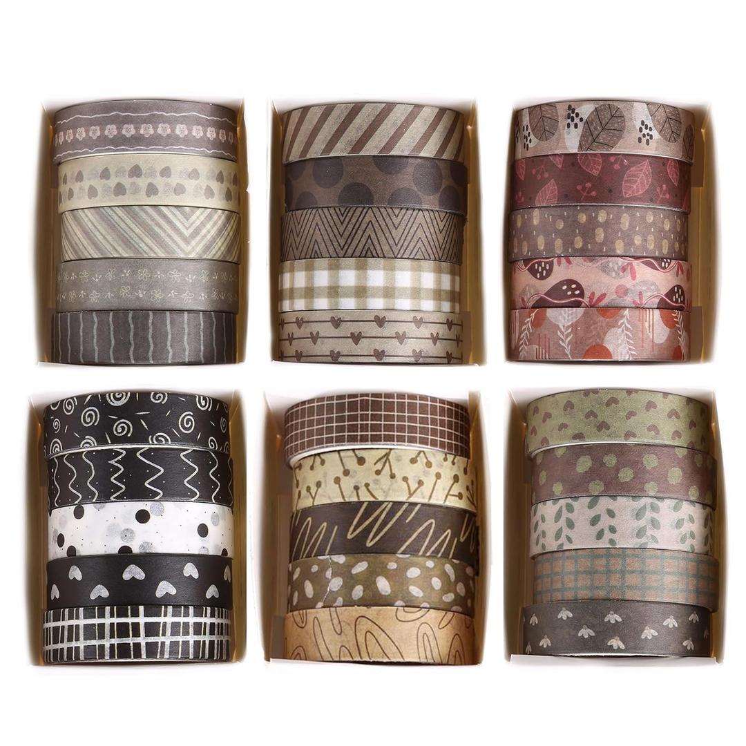 YUBX Basic Washi Tape Set 30 Rolls Plants Patterns Decorative Skinny Slim Masking Tapes for Arts, DIY Crafts, Journals, Planners, Scrapbook, Wrapping (Tropical Wetlands)
