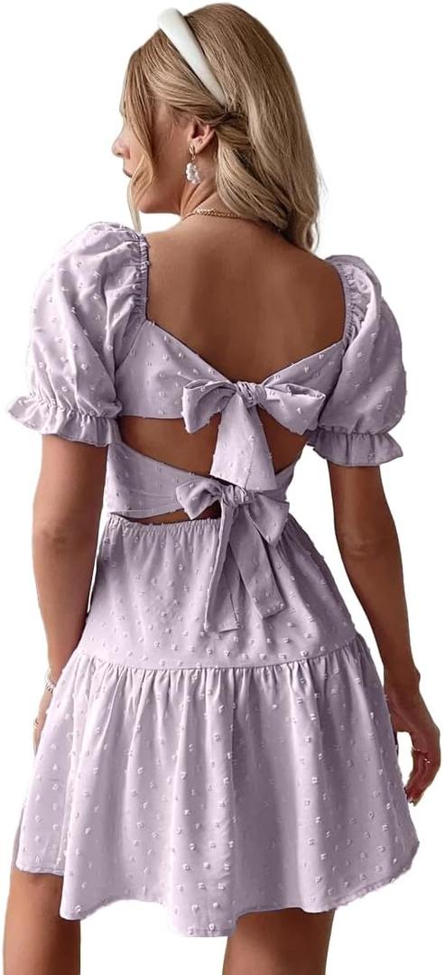 Narecte Summer Dresses for Women 2026,Tie Backless Swiss Dot Mini Dress,Ruffle Hem Flowy Casual Dresses S