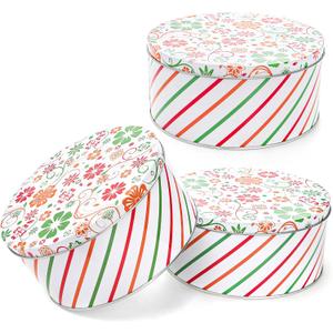 Yopay 3 Pack Metal Cookie Tins, Round Cookie Gift Tins for Storing Patisseries, Puff Pastries Craft Supplies, Baking Cake Container for Easter, Christmas and Year Round