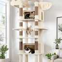 Globlazer XXL Giant Cat Tree, 83 Inch Heavy Duty Tall Cat Tower for Indoor Cats Large Adult, Multi-Level Large Cat Condo with 8 Scratching Posts, Hammock, 2 Cat Caves, 2 Platform, F83B, Beige
