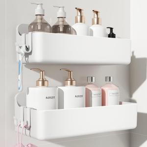 Nieifi Adhesive Wall Shelf, Shower Sheves 2 Pack, Shower Organizer for Bathroom Organization (White)